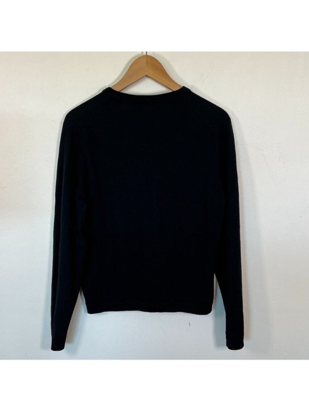 Vintage Y2K Structure Black Merino Wool V Neck Sweater Mens L Made in UK - Picture 4 of 10